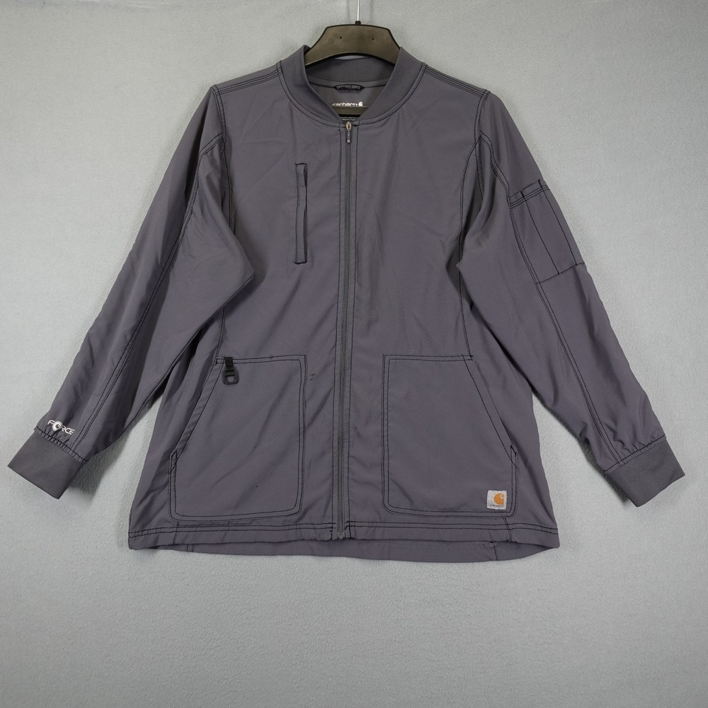 Carhartt Scrub Jacket Women XL Gray Force Modern Fit C82110 Full Zip Workwear